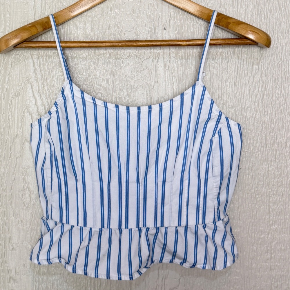 American Eagle Blue White Striped Peplum Cami Top Smocked Back Small